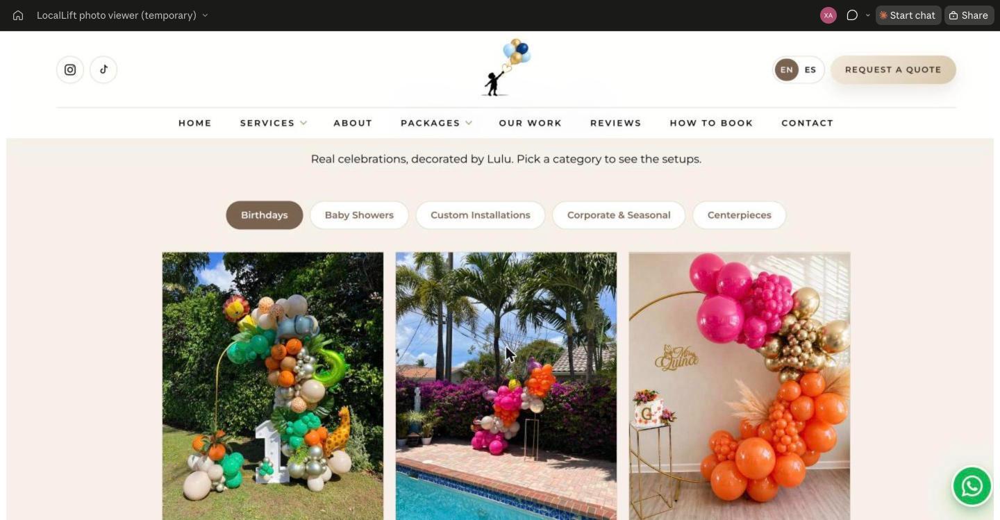 Our Work gallery with category filters